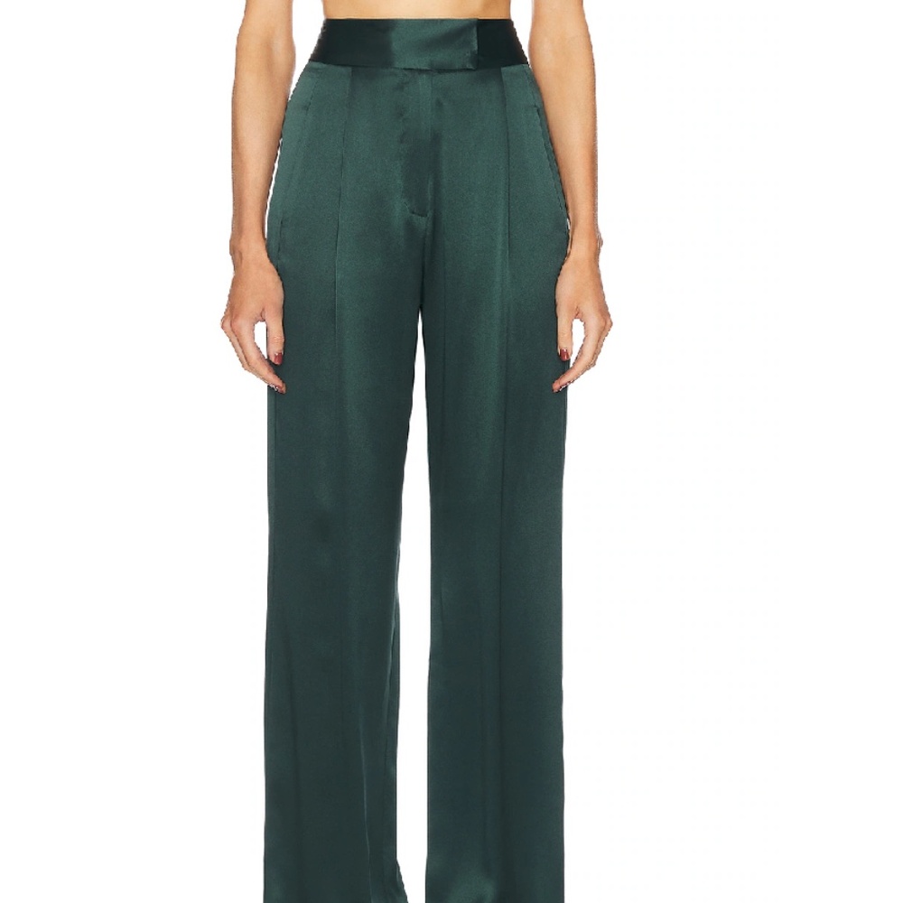THE SEI WIDE LEG SILK TROUSERS IN DARK GREEN